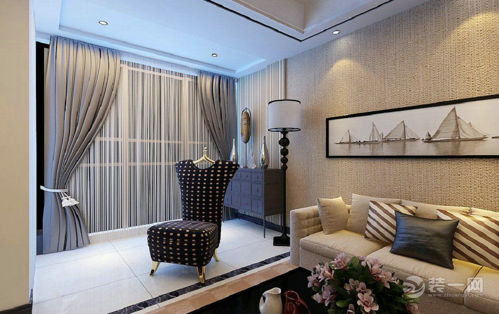创艺装饰  翡翠湖畔 三室两厅 90.73平 造价 15万  欧式   客厅效果图