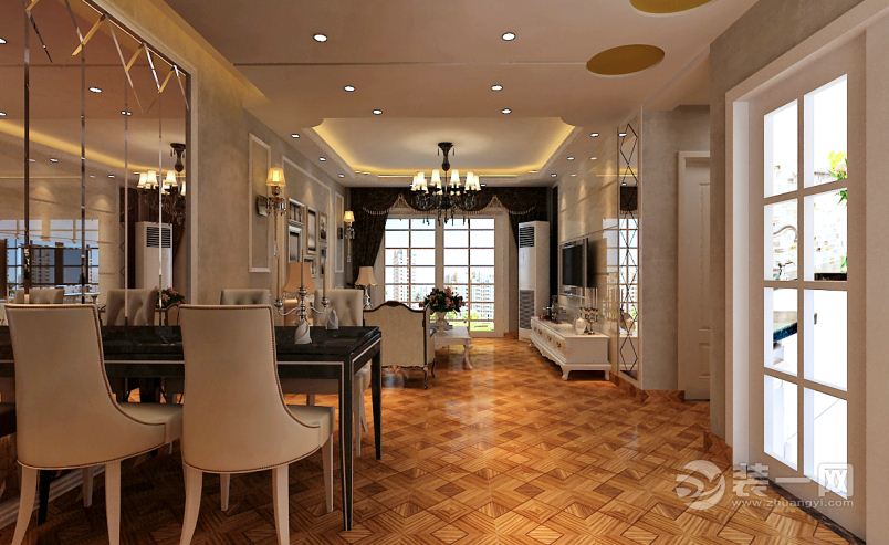 创艺装饰  橡树湾  101平 三居室 造价12万  欧式风格  客餐厅效果图