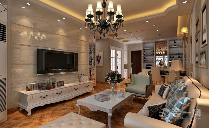 创艺装饰  橡树湾  101平 三居室 造价12万  欧式风格  客厅效果图