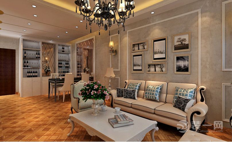 创艺装饰  橡树湾  101平 三居室 造价12万  欧式风格  客厅沙发背景效果图