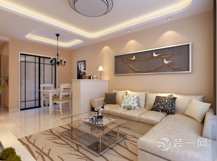 创艺装饰  中铁品园  95平 四居室 造价13万 现代简约 客厅沙发背景的效果图