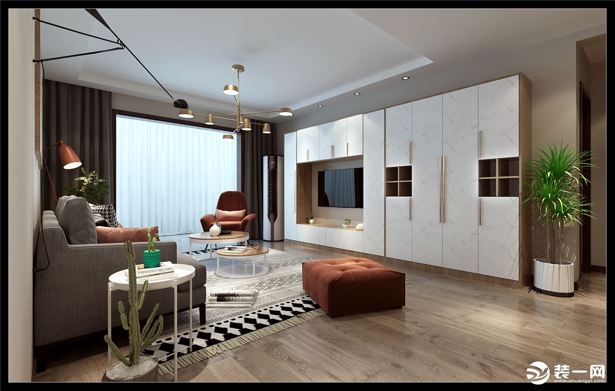 客厅空间方正，标准的客厅空间，方便沙发摆放，墙面天然石材装饰，简约而不简单，增加装饰性，沙发背景做留