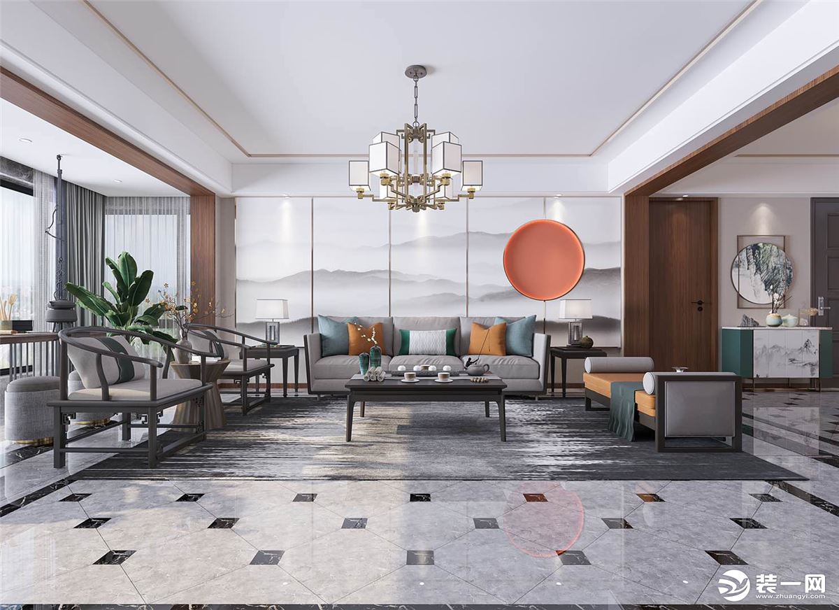 新中式风格以符合现代人的生活习惯的室内居住空间现实舒适的居住生活玉脂白、水墨黑和木原色来打造新中式的