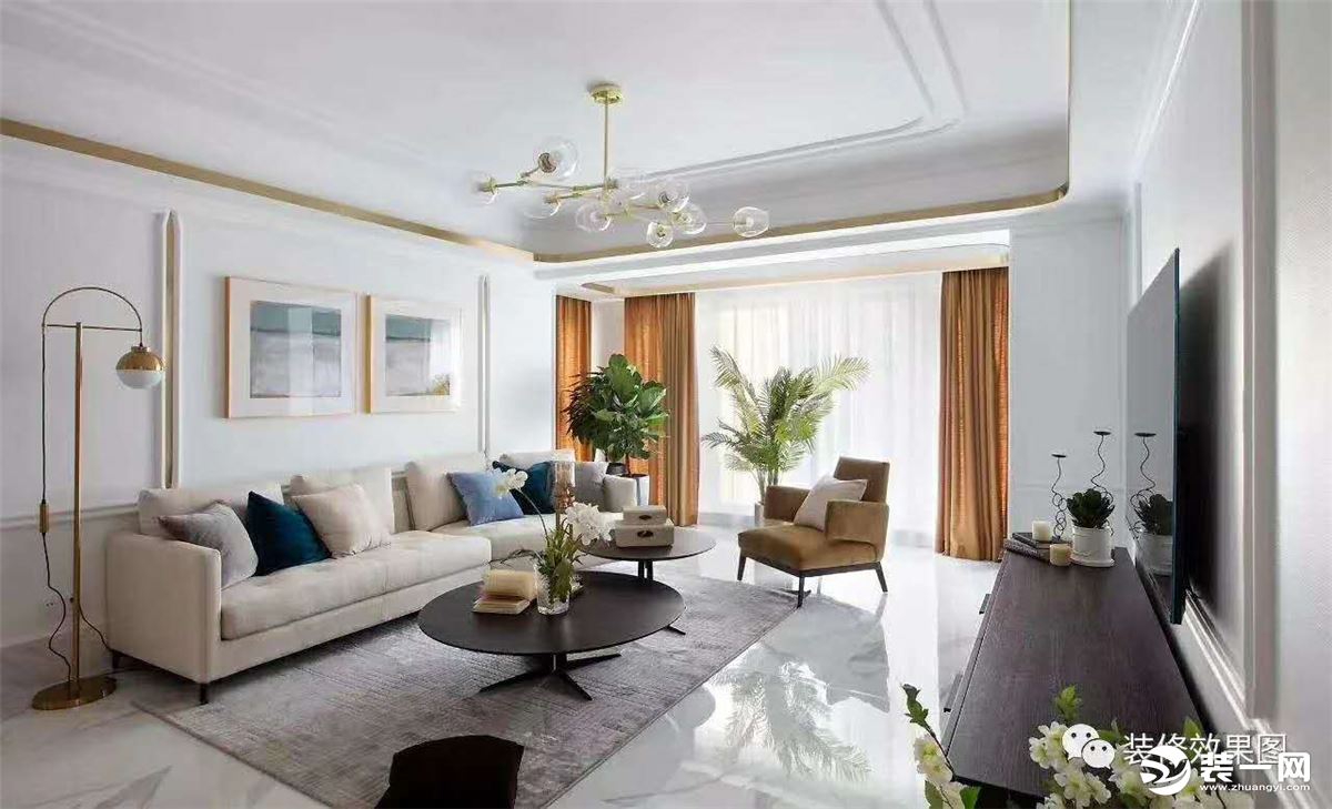 140平米现代轻奢风格~客厅效果图