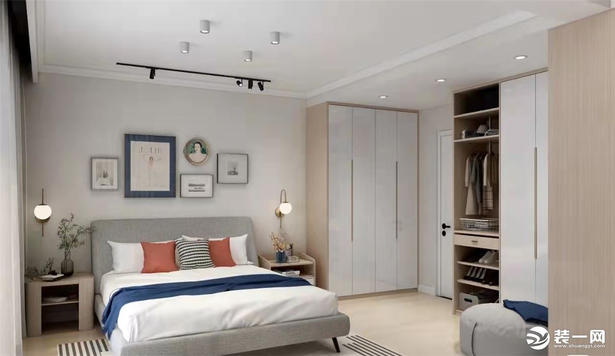 卧室的风格都差不多，是一致原木风 都有定制的奶白色加原木的衣柜，放置衣物空间足 主卧是夫妻俩居住，做