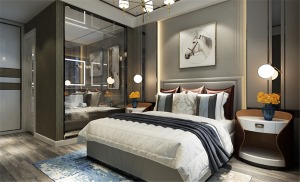 赞城125平米三居室现代简约~卧室效果图