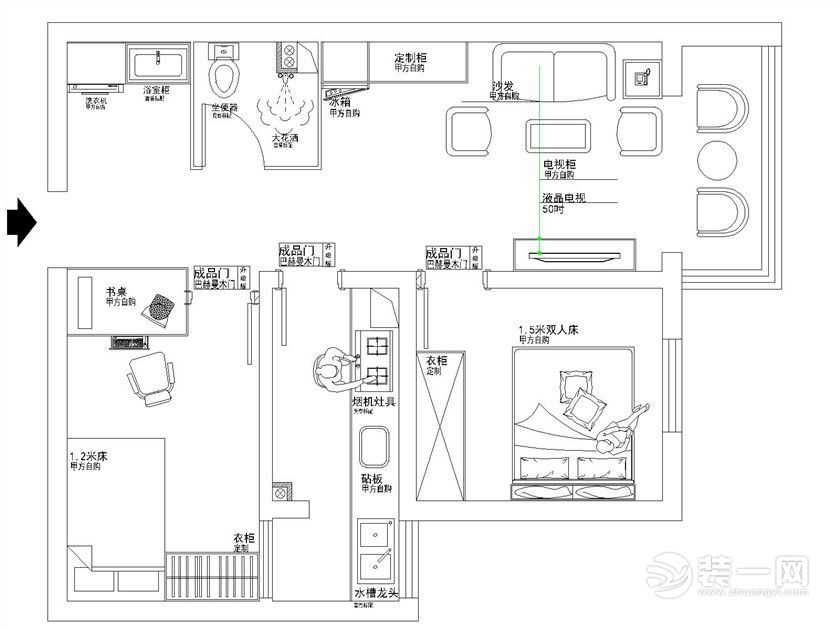 南昌金色堤岸130平米三居室新中式风格平面设计图
