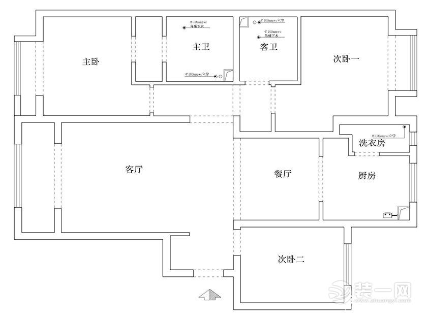 南昌富力华庭124平米三居室新中式风格户型图