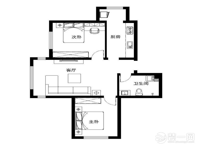 南昌鸿鹏福邸90平米三居室现代风格平面布局图