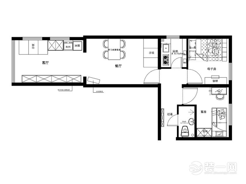南昌铁路小区78平米三居室现代简约风格平面布局图