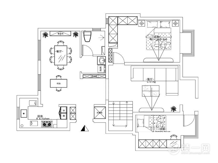 南昌绿地悦城144平米两居室现代简约风格户型布局图