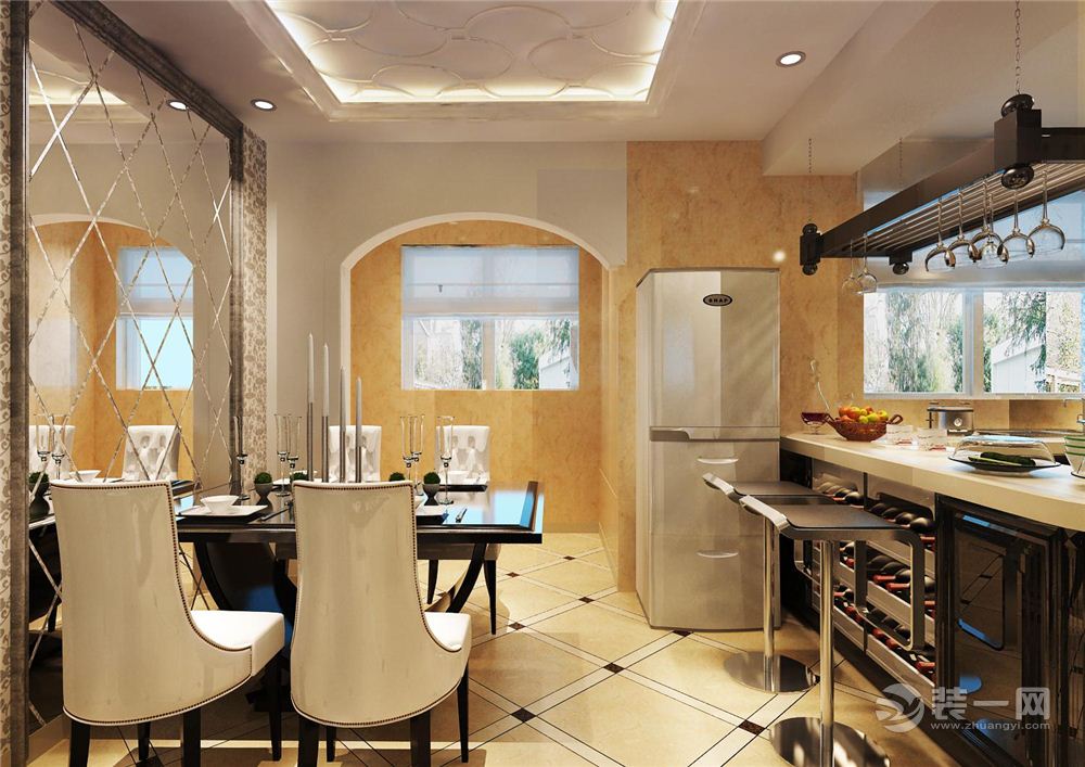 南昌绿地玫瑰城138平米三居室现代简约风格餐厅效果图