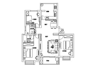 南昌仁恒翠竹园120平米三居室现代简约风格平面布局图