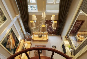 南昌加洲阳光250平别墅欧式风格客厅俯视图