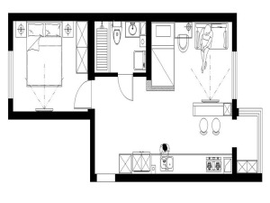 南昌万达文化旅游60平米一居室现代简约风格户型布局图