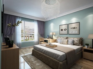 南昌绿地海域香廷128平米三居室现代简约风格卧室效果图