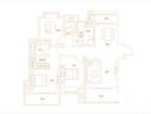 南昌绿地海域香廷128平米三居室现代简约风格户型布局图