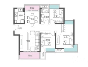南昌莱蒙110平米三居室新中式风格平面布局图