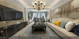 華章名苑客廳-150平米三居室歐式風格全景效果圖