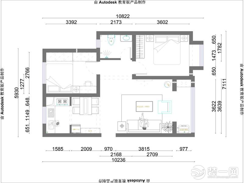 平面布局图石家庄海达装饰瀚唐小区85.66平米两居室简约风格效果图