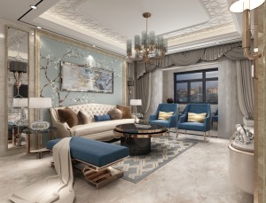 保利香槟国际三居室欧式风格效果图客厅