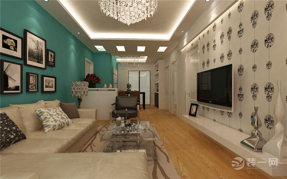 大连卧龙港湾78平二居室现代风格客厅 沙发背景墙