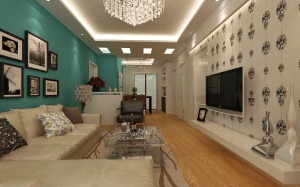 大连卧龙港湾78平二居室现代风格客厅 沙发背景墙