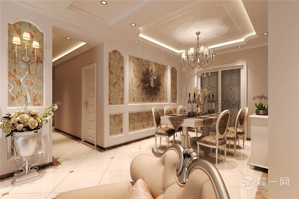 龙湾国际135平米四居室简欧风格餐厅