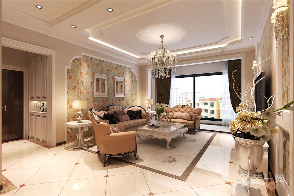 龙湾国际135平米四居室简欧风格客厅吊顶