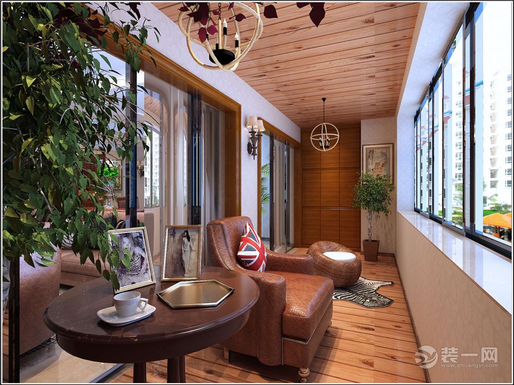贵阳万科公园5号120平米三居室美式风格客厅阳台绿植
