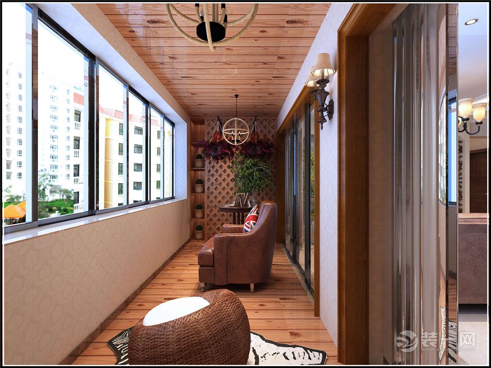 贵阳万科公园5号120平米三居室美式风格客厅阳台