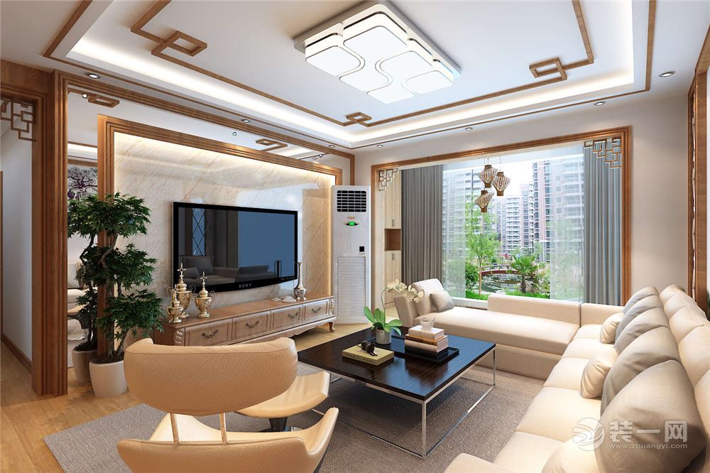 贵阳龙湾国际114三居室新中式风格电视背景