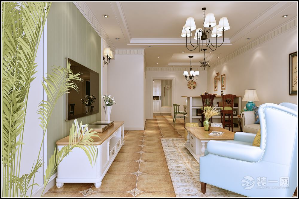 贵阳国际城116平米三居室美式风格客厅绿植