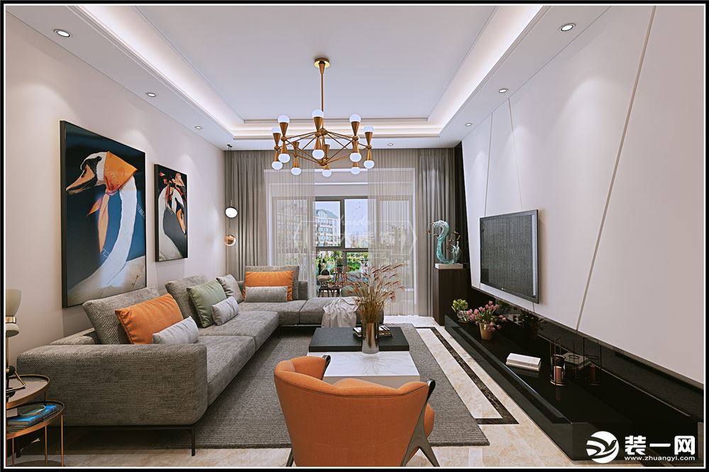 海大装饰-梦想城100平米三居室现代风格效果图客厅1