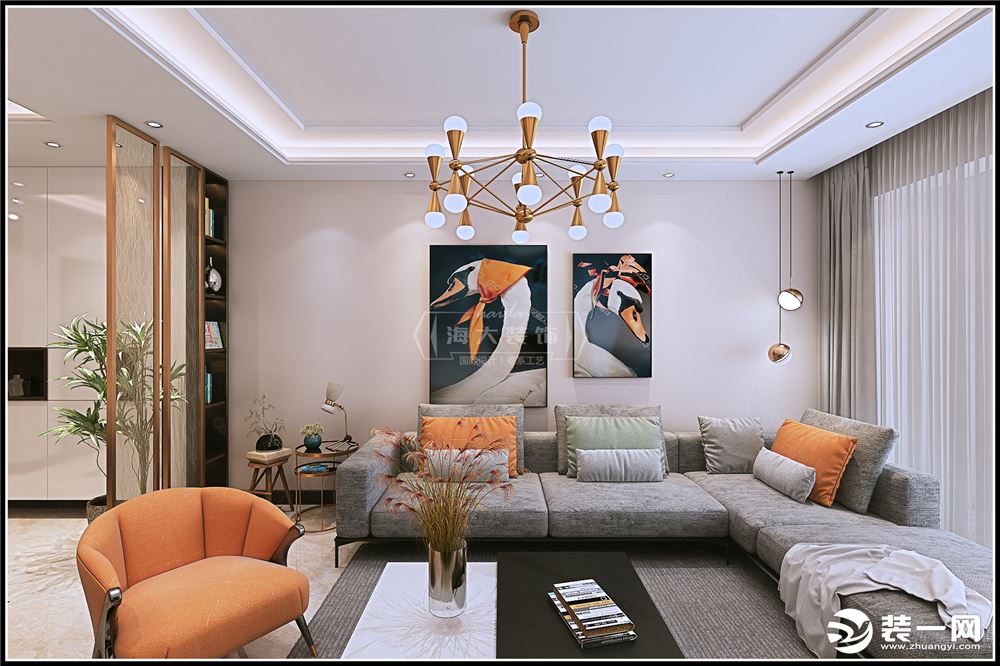 海大装饰-梦想城100平米三居室现代风格效果图客厅2