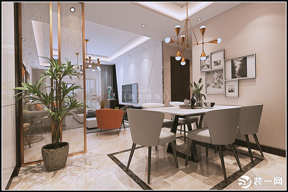 海大装饰-梦想城100平米三居室现代风格效果图餐厅
