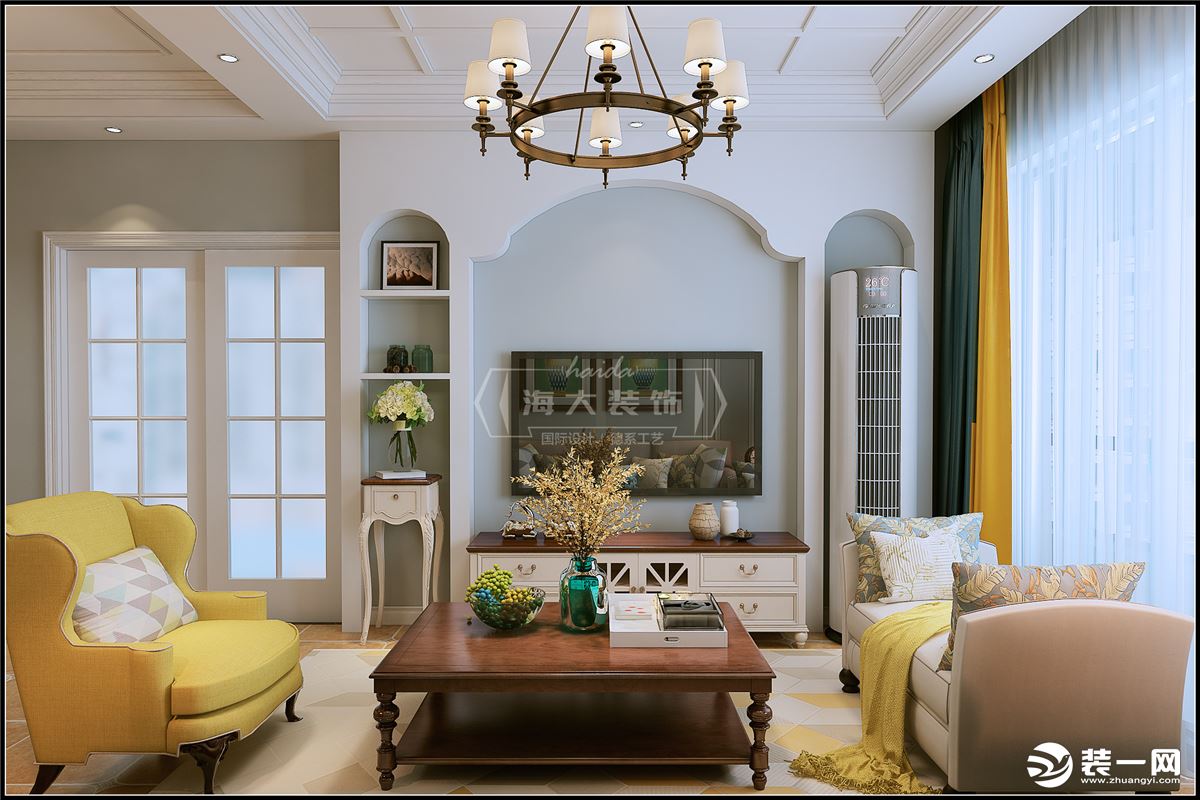 海大装饰-万科云岩大都会107平米三居室美式风格效果图客厅