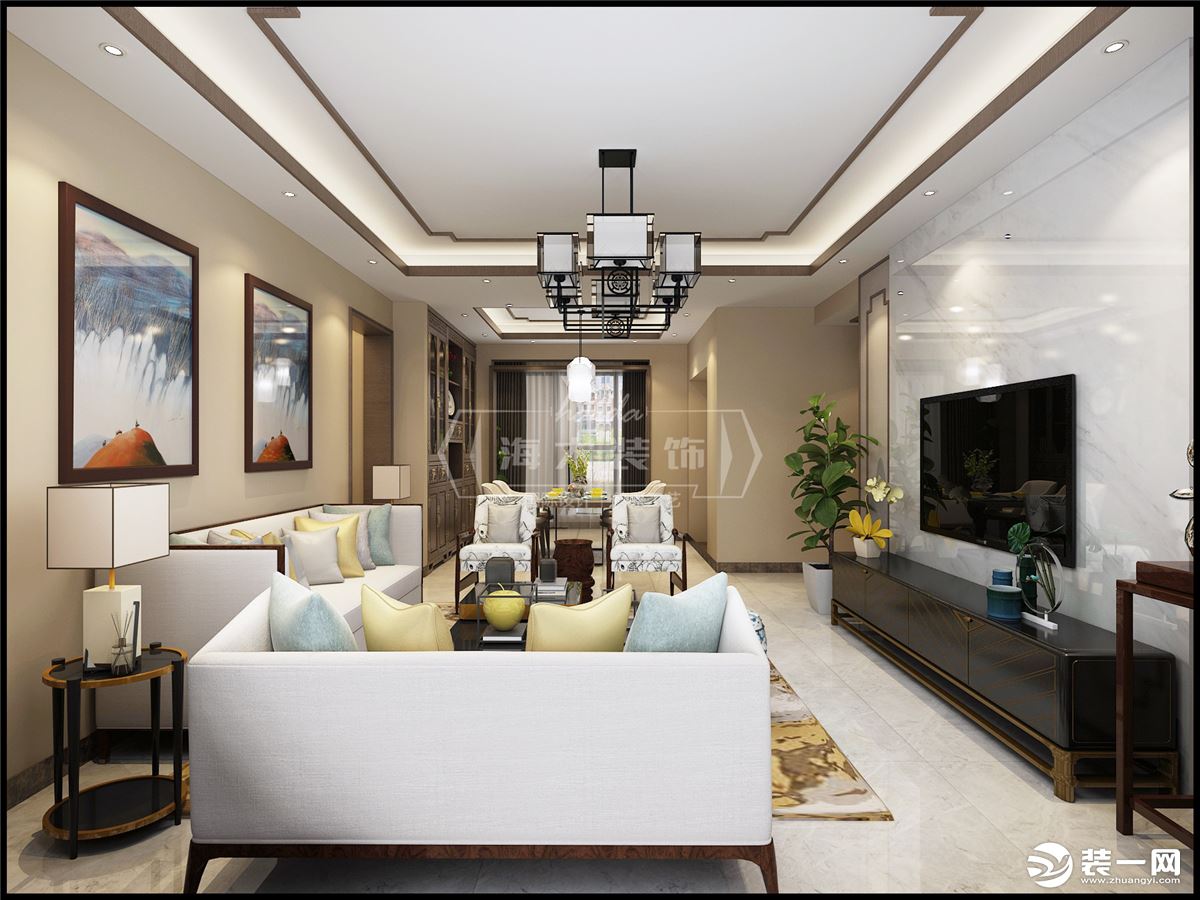 海大装饰-中天明廷129平米新中式风格效果图客厅