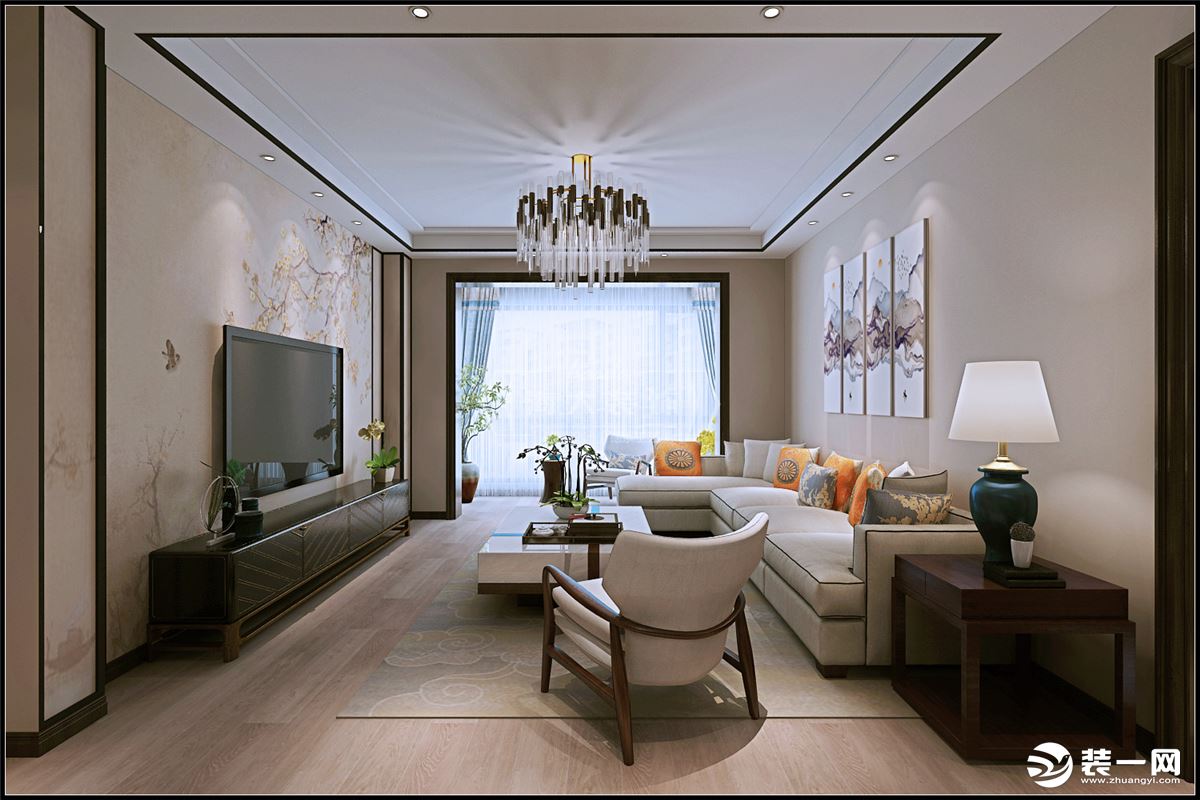 海大装饰-美的林城127平米新中式风格效果图客厅