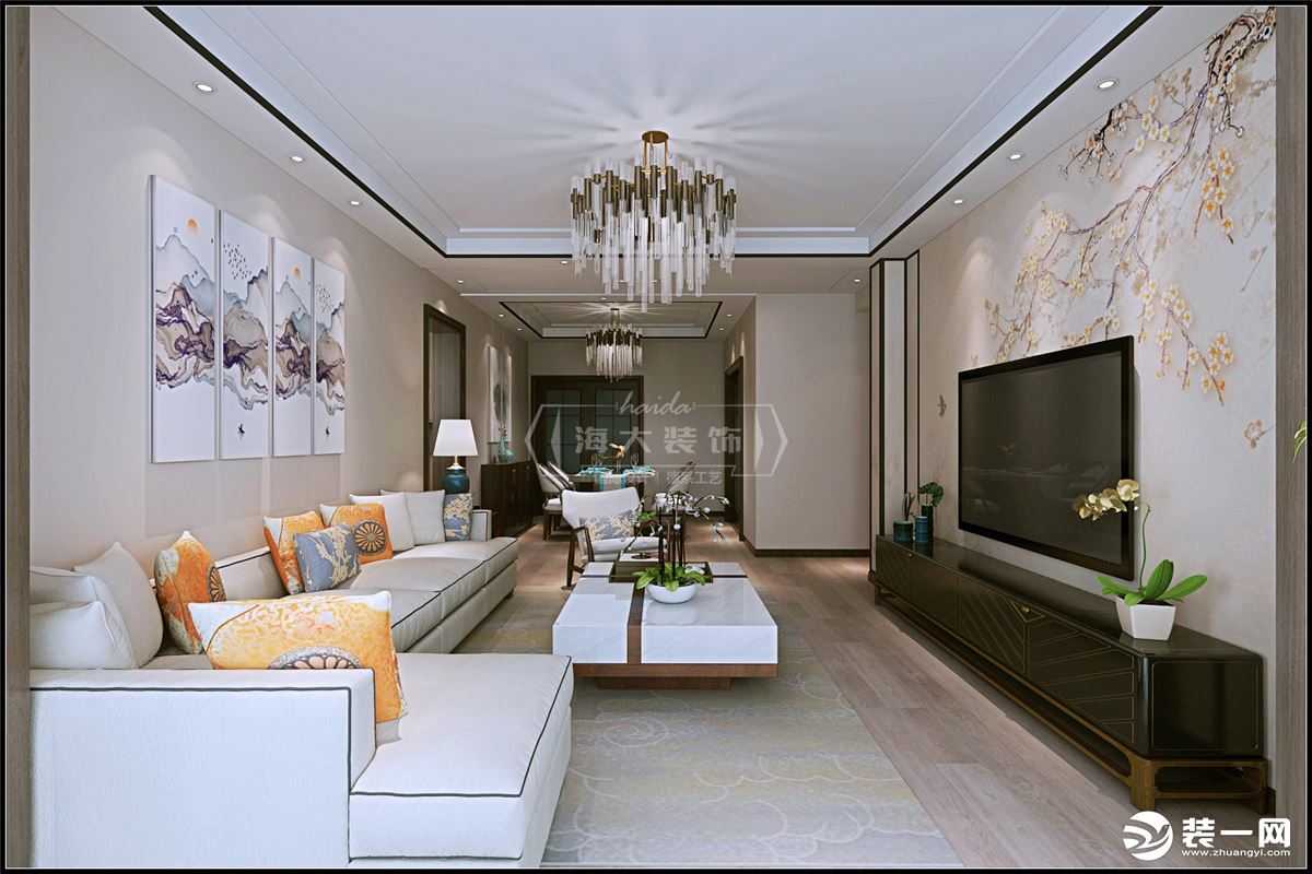 海大装饰-美的林城127平米新中式风格效果图客厅