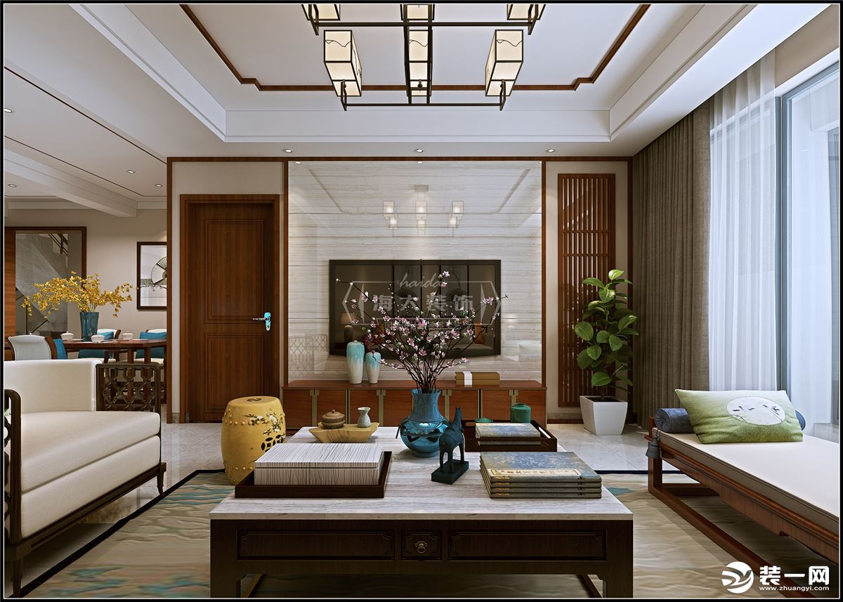 海大装饰-俊发城160平米中式风格效果图客厅