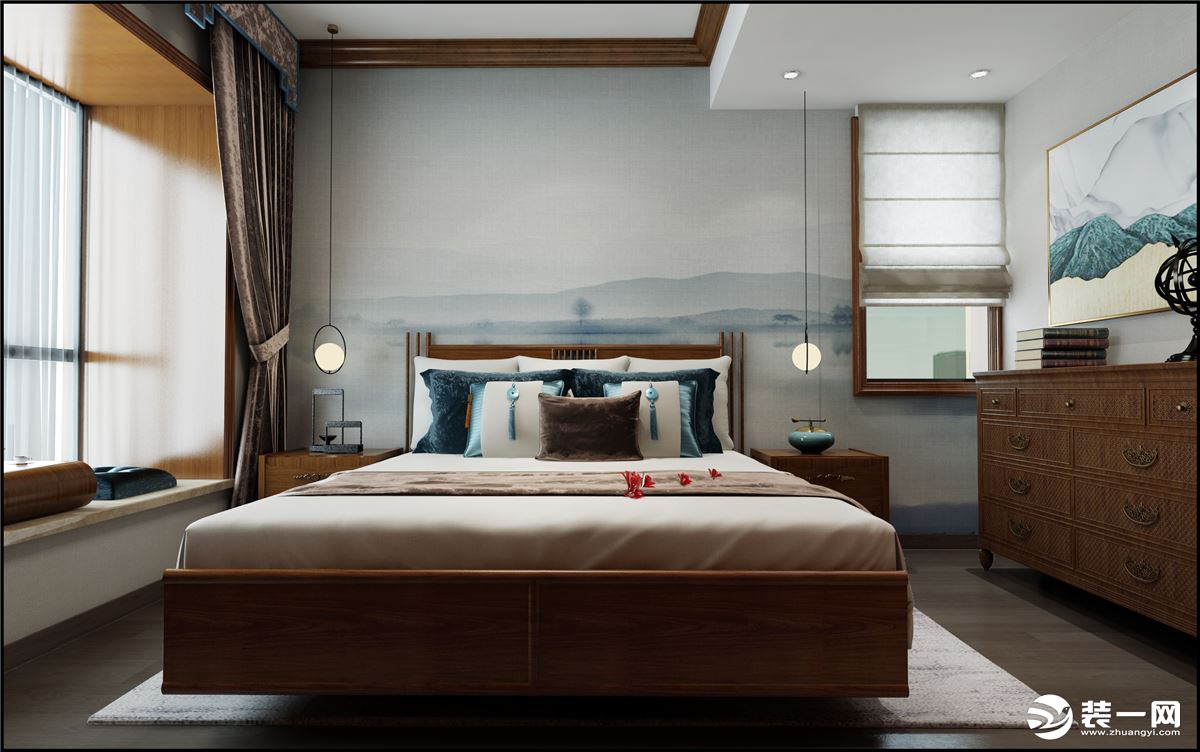海大装饰-首钢之光198平米中式风格效果图卧室