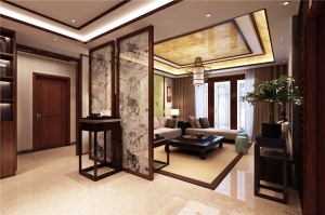 贵阳乐湾国际130平新中式风格客厅隔断