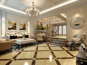 贵阳中天托斯卡纳360平别墅欧式风格客厅沙发背景