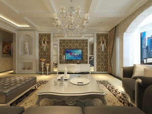 贵阳金龙国际120平米三居室简欧风格客厅电视墙