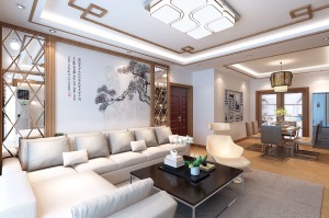 贵阳龙湾国际114三居室新中式风格沙发背景