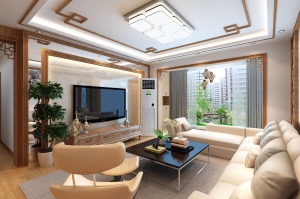 龙湾国际114平三居室新中式风格