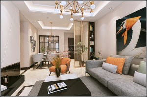 海大装饰-梦想城100平米三居室现代风格效果图客厅2