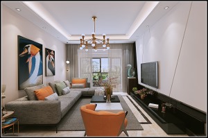 海大装饰-梦想城100平米三居室现代风格效果图客厅1
