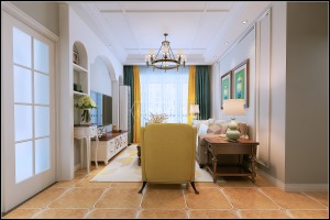 海大装饰-万科云岩大都会107平米三居室美式风格效果图客厅